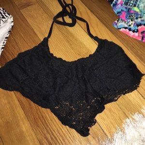 Black flounce bikini top